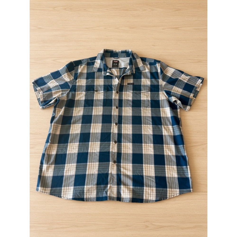 Wrangler Mens Blue Plaid Short Sleeve Outdoor Shirt 2XL Regular Fit 112316653